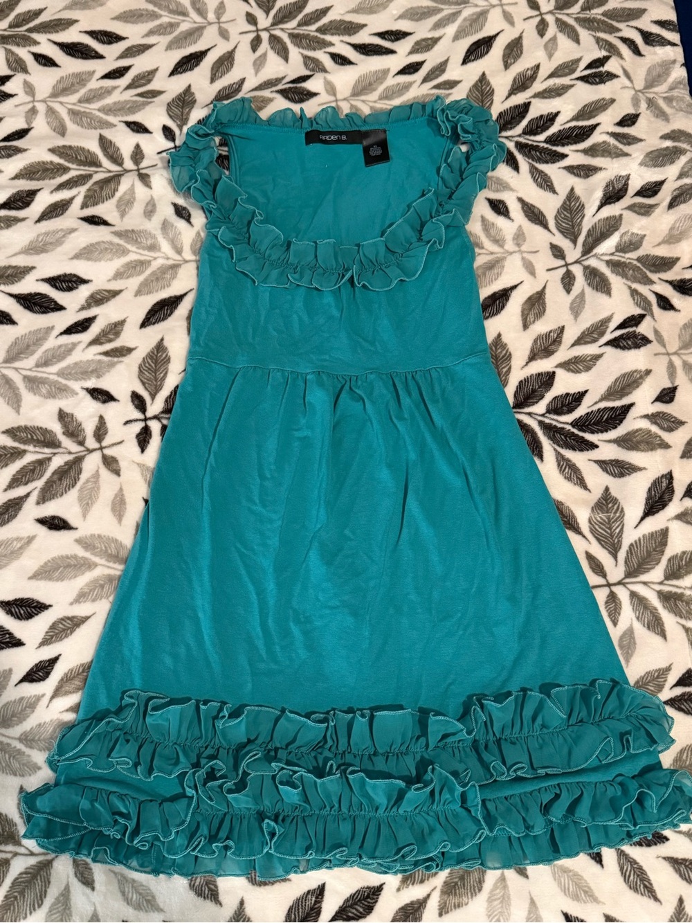 Vintage Arden B. Teal Ruffle Empire Mini Dress - Excellent Condition!